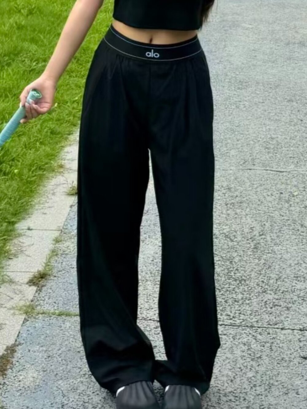 😃ALO Yoga Suit Up Wide-Leg Pants🍯Black, 30” Inseam,Chic